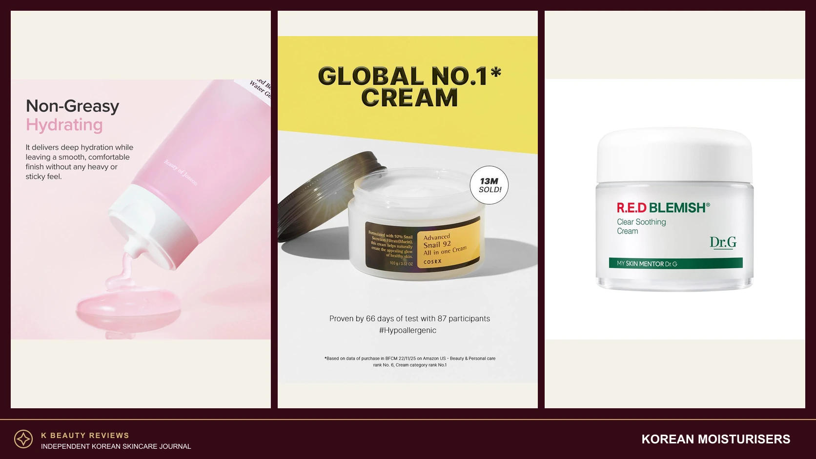 Hidratantes coreanas de distintas marcas en texturas gel, loción y crema